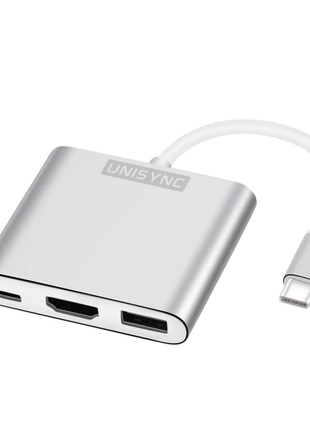 3-in-1 USB-C Hub Adapter – 4K HDMI Output + USB 3.0 + Type-C Charging – Aluminium Shell – Silver