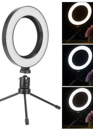LED Ring Light 20cm with Tripod – Dimmable USB Fill Light with 3 Color Modes – Compact Desk Setup – Black