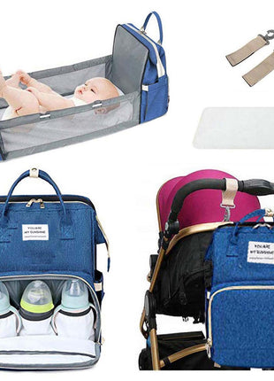 Multifunction Baby Diaper Backpack 35L with Foldable Bed, Waterproof Changing Station & Insulated Pockets – Grey/Navy