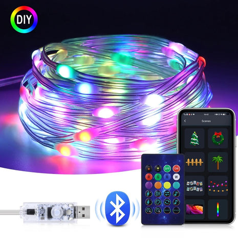 RGBIC Smart LED String Lights 5m 200 LEDs – Dreamcolor USB Fairy Lights – App & Remote Control – IP65 Water resistant – Multicolor