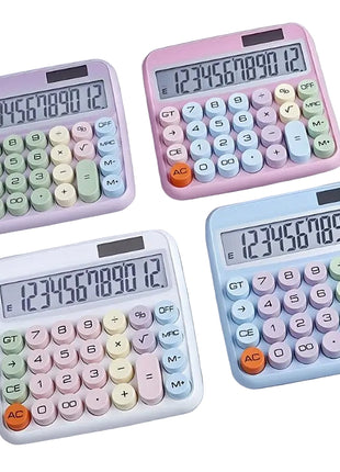 12-Digit Calculator with Pastel Typewriter Keys - ABS Plastic, AA Battery, Blue/White/Pink/Purple