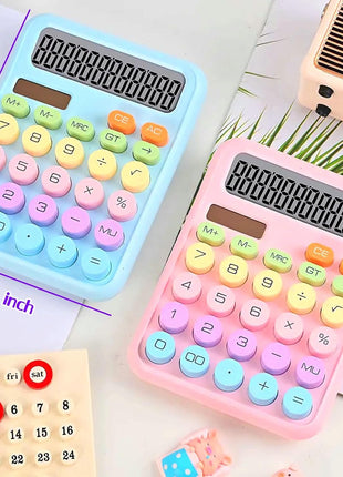 12-Digit Solar Calculator – Pastel Dopamine Design – Large Buttons – Classroom & Office Use