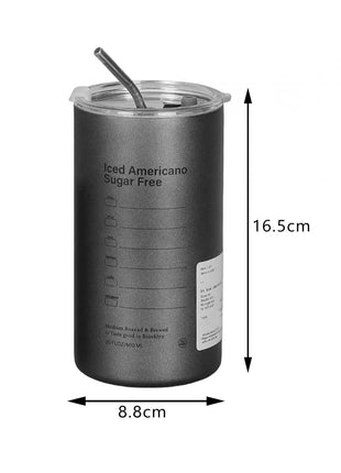 Thermal Insulated Coffee Cup 600ml – 304 Stainless Steel Inner – Vacuum Seal Lid – Reusable Metal Straw – Black