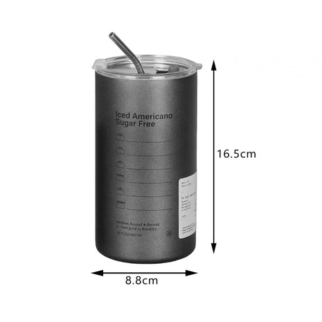 Thermal Insulated Coffee Cup 600ml – 304 Stainless Steel Inner – Vacuum Seal Lid – Reusable Metal Straw – Black
