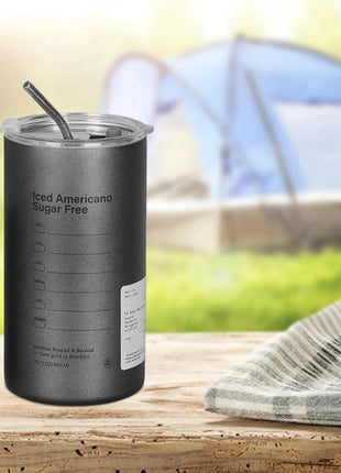 Thermal Insulated Coffee Cup 600ml – 304 Stainless Steel Inner – Vacuum Seal Lid – Reusable Metal Straw – Black