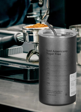 Thermal Insulated Coffee Cup 600ml – 304 Stainless Steel Inner – Vacuum Seal Lid – Reusable Metal Straw – Black