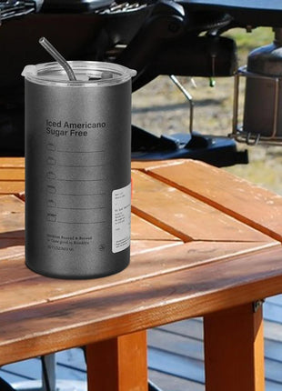 Thermal Insulated Coffee Cup 600ml – 304 Stainless Steel Inner – Vacuum Seal Lid – Reusable Metal Straw – Black