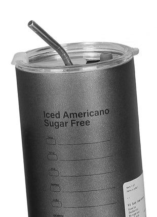 Thermal Insulated Coffee Cup 600ml – 304 Stainless Steel Inner – Vacuum Seal Lid – Reusable Metal Straw – Black