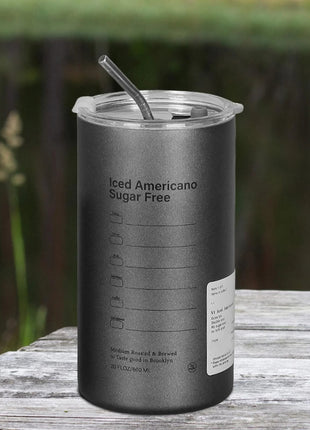 Thermal Insulated Coffee Cup 600ml – 304 Stainless Steel Inner – Vacuum Seal Lid – Reusable Metal Straw – Black