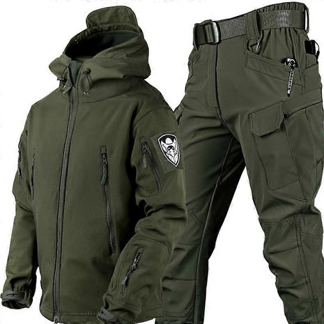 Men’s Hiking Softshell Jacket & Matching Tactical Pants Set – Waterproof Windproof 3‑Layer Polyester Outdoor S-M