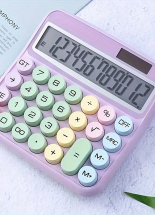 12-Digit Calculator with Pastel Typewriter Keys - ABS Plastic, AA Battery, Blue/White/Pink/Purple