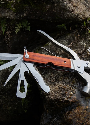 12-in-1 Multi-Functional Claw Hammer with Belt Pouch | 16.5 cm Stainless Steel Multi-Tool for Camping, DIY & Emergency Use