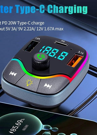 Wireless FM Transmitter Car MP3 Player – Bluetooth, Dual USB, Type-C, LED