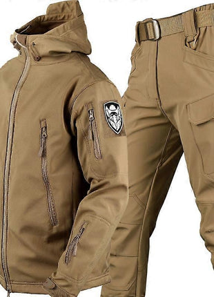 Men’s Hiking Softshell Jacket & Matching Tactical Pants Set – Waterproof Windproof 3‑Layer Polyester Outdoor S-M