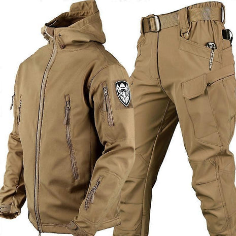 Men’s Hiking Softshell Jacket & Matching Tactical Pants Set – Waterproof Windproof 3‑Layer Polyester Outdoor S-M