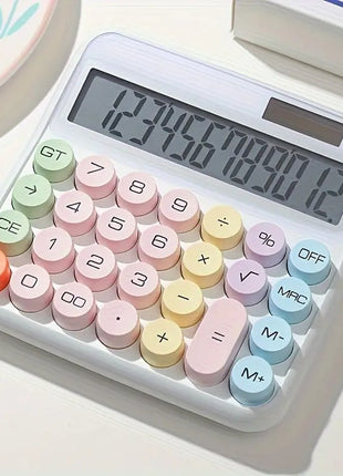 12-Digit Calculator with Pastel Typewriter Keys - ABS Plastic, AA Battery, Blue/White/Pink/Purple