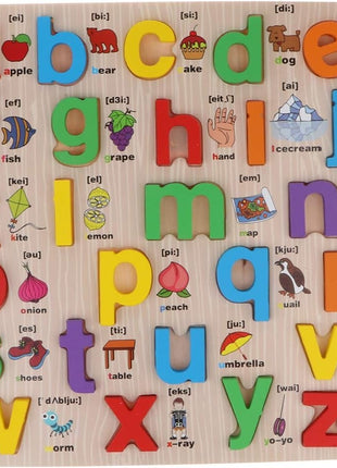 Wooden Alphabet Puzzle for Kids – 26 Lowercase Letters – Educational Plywood Board Toy