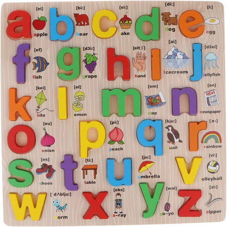 Wooden Alphabet Puzzle for Kids – 26 Lowercase Letters – Educational Plywood Board Toy