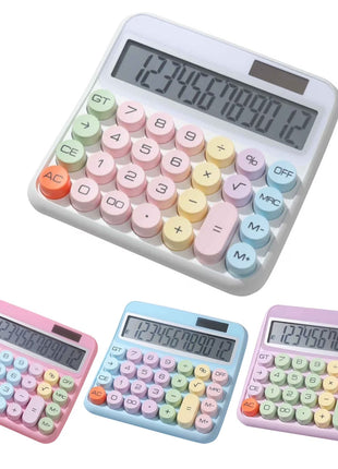 12-Digit Calculator with Pastel Typewriter Keys - ABS Plastic, AA Battery, White