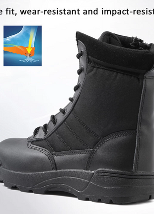 Men's Waterproof Hiking Boots – Synthetic Leather, Side Zip – Black Outdoor Combat Style