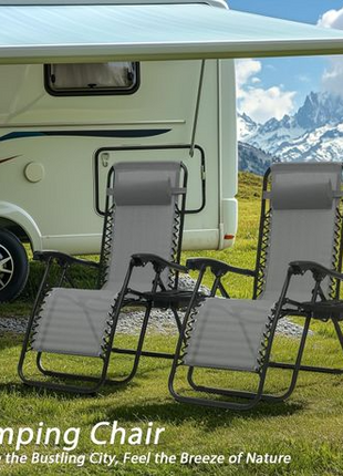 Outdoor Folding Reclining Lounge Chair 110×68×65 cm – Steel/Textilene – Adjustable Headrest & Cup‑Holder Tray – Multiple Colours