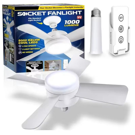Fanlight 1000 Lumens LED + Ceiling Fan – E27 Socket Fit – 3 Speeds & Light Levels – White