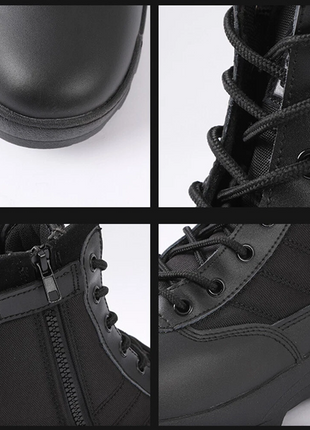 Men's Waterproof Hiking Boots – Synthetic Leather, Side Zip – Black Outdoor Combat Style
