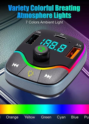 Wireless FM Transmitter Car MP3 Player – Bluetooth, Dual USB, Type-C, LED