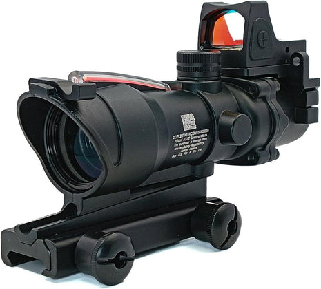 Tactical Rifle Scope 4x32 Fixed Optic + RMR-Style Red Dot Sight Combo – Daylight Fiber Reticle – Black