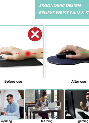Mouse Pad Gel Wrist Support – Ergonomic Comfort, Non-Slip PU Base, Smooth Fabric –Navy