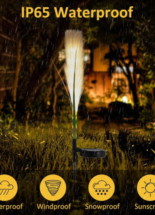 Solar Outdoor Garden Reed Lights 2 Pack Warm White LED Waterproof Pathway Lights for Patio Yard Décor