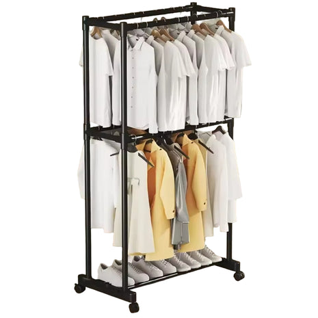 Double-Layer Clothes Rack 80cm – Heavy Duty Metal Garment Organizer with Shoe Shelf – Black or White – 180cm Tall