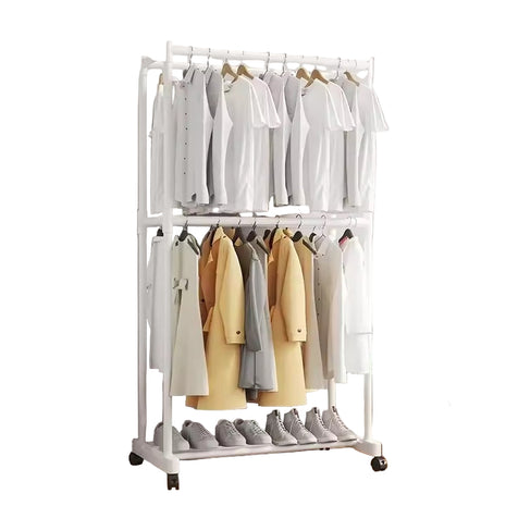 Double-Layer Clothes Rack 80cm – Heavy Duty Metal Garment Organizer with Shoe Shelf – Black or White – 180cm Tall