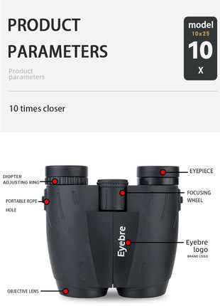 Eyebre Binoculars 10x25 Compact – HD SMC Coated Lens + BAK7 Prism – Lightweight Outdoor Spyglass – Black