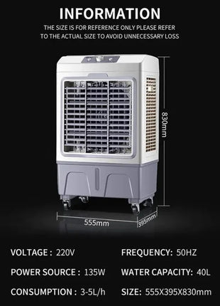 Air Cooler 40L Evaporative – 5000m³/h Max Airflow, 3-in-1 Cooling Purifier Humidifier – Grey