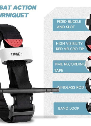 Tourniquet 95cm Emergency Nylon Strap – One-Handed Operation with Windlass Rod – Reusable First Aid Black/Red