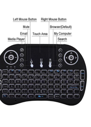 Mini Wireless Keyboard with Touchpad 2.4GHz + Bluetooth – 3-Color LED Backlit – Rechargeable – Black