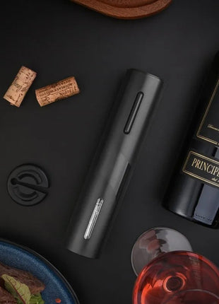 Electric Wine Opener Set – Rechargeable Corkscrew + Vacuum Stopper + Wine Pourer + Foil Cutter – Black