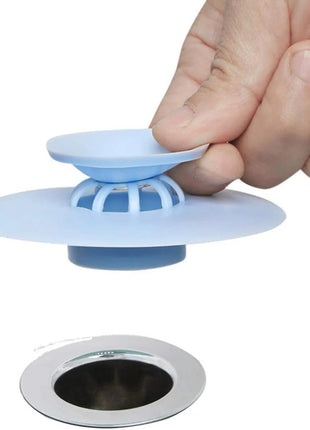 2-in-1 Silicone Sink Drain Stopper & Hair Catcher Universal Bathtub Plug 10cm Leak-Proof Blue