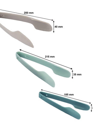 Kitchen Tongs Set of 3, Plastic Serving Tongs in 3 Sizes, 250 mm, 215 mm and 185 mm, for Salad, BBQ and Buffet Serving