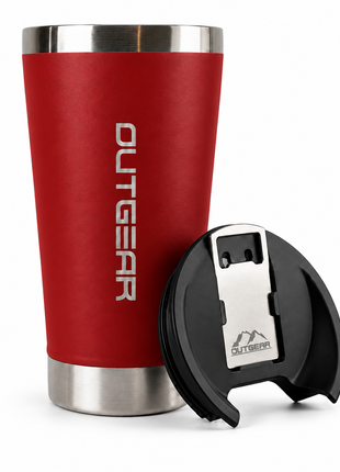 OutGear 600ml Double Wall Insulated Stainless Steel Thermos Cup with Built-In Bottle Opener, Matte Finish Red