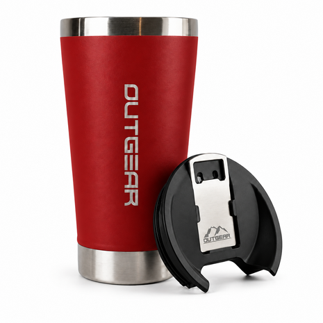 OutGear 600ml Double Wall Insulated Stainless Steel Thermos Cup with Built-In Bottle Opener, Matte Finish Red