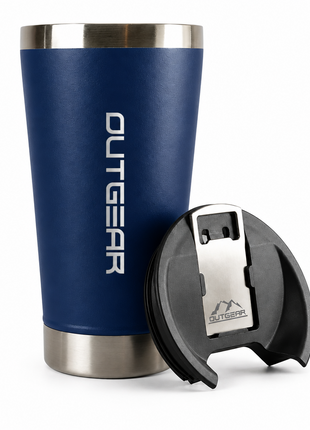 OutGear 600ml Double Wall Insulated Stainless Steel Thermos Cup with Built-In Bottle Opener, Matte Finish Navy