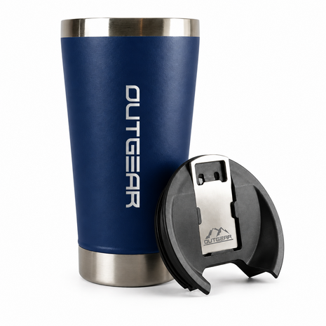OutGear 600ml Double Wall Insulated Stainless Steel Thermos Cup with Built-In Bottle Opener, Matte Finish Navy