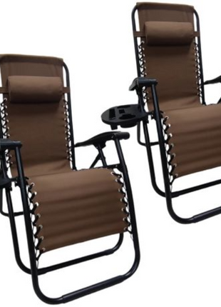 Outdoor Folding Reclining Lounge Chair 110×68×65 cm – Steel/Textilene – Adjustable Headrest & Cup‑Holder Tray – Multiple Colours