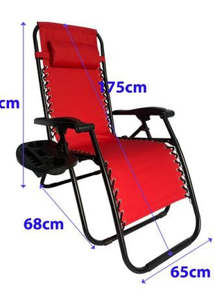 Outdoor Folding Reclining Lounge Chair 110×68×65 cm – Steel/Textilene – Adjustable Headrest & Cup‑Holder Tray – Multiple Colours