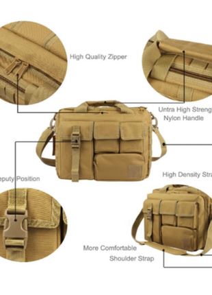 Tactical Laptop Bag 20L 600D Nylon with Padded 15.6" Sleeve Molle Briefcase Messenger Backpack Khaki/Green