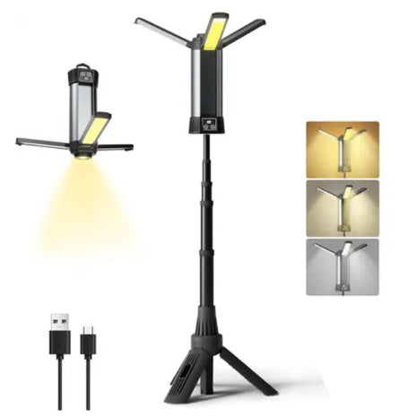 LED Work Light 2000 Lumen with Telescopic Folding Tripod – USB-C Rechargeable, 6000 mAh Battery, 10 Modes, 113cm Adjustable Height