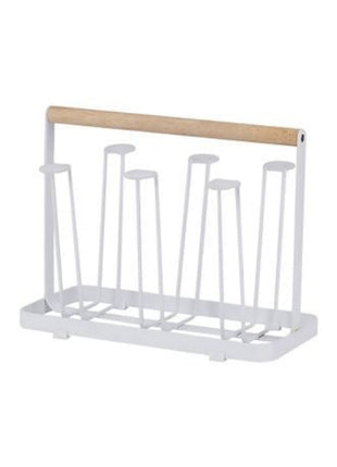 Glass Drying Rack 6-Cup Holder with Wood Handle – Metal Stand for Mugs and Tumblers