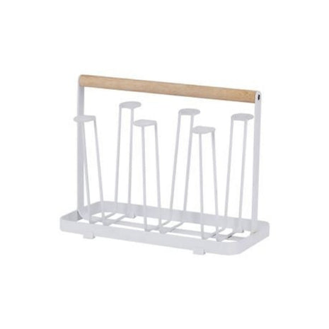 Glass Drying Rack 6-Cup Holder with Wood Handle – Metal Stand for Mugs and Tumblers